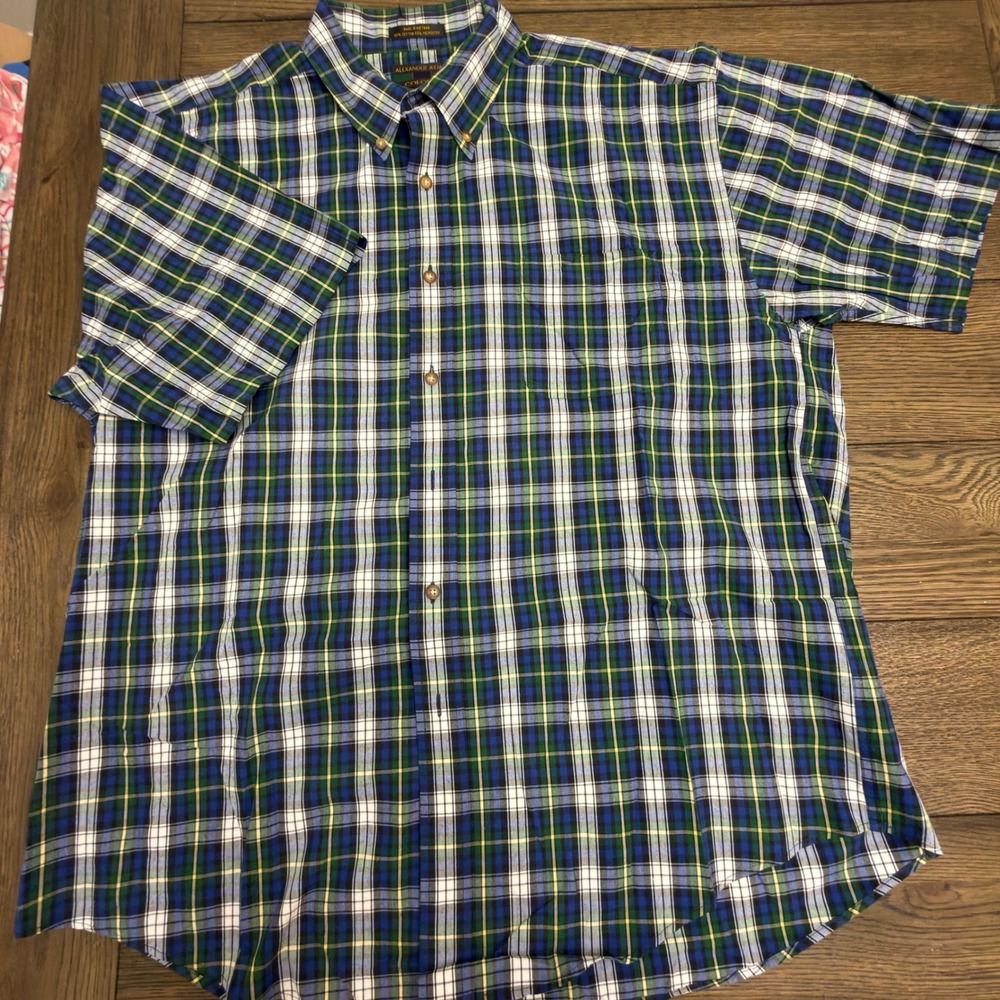 Alexander Julian Colours Mens XXL Plaid Short Sleeve Button Down Blue Green